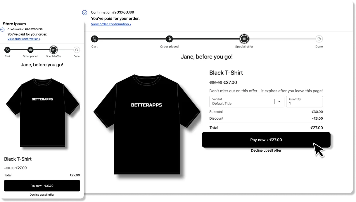 One-click post-purchase upsell preview